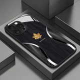 Luxury Maple Leaf Wood Grain Curve Pattern Glass Phone Case For iPhone