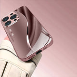 Luxury Pink Lines Pattern Metallic Tempered Glass Phone Case For iPhone