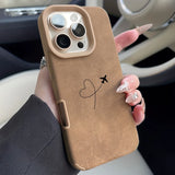 Airplane Route Love Heart Design Faux Leather Phone Case For iPhone