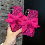 Lovely Fabric Bowknot Glitter Case For Samsung