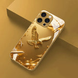 Golden Eagle Pattern Gold Metallic Paint Glass Case For iPhone