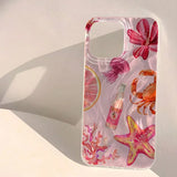 Cute pink starfish, jellyfish and crab pattern case for iPhone