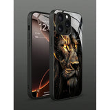 Dark Lion Head Pattern Tempered Glass Phone Case For iPhone