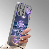 Purple Seaside Rose Pattern Glass Electroplated Case For iPhone