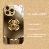 Simple Golden Lion Pattern Gold Metallic Paint Glass Case For iPhone