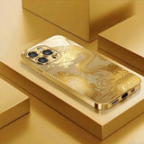 Luxury Golden Dragon Gold Metallic Paint Glass Phone Case For iPhone