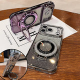Plating For Magnetic Stand Holder Rhinestones Case For iPhone