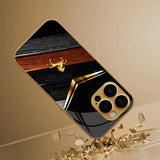Wood Grain Golden Horse Pattern Paint Case For iPhone