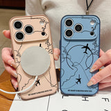 Airplane Route Pattern Magnetic Phone Case For iPhone