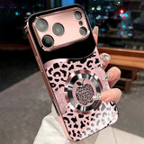 Sparkling Pink Leopard Metallic Tempered Glass Case For iPhone