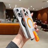 Luxury Wrist Strap Ring Lanyard Magnetic Wireless Charge Clear Case for iPhone