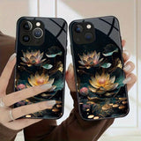 Lotus Pattern Anti-Fall Tempered Glass Case For iPhone