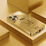 Simple Letter M Print Gold Metallic Paint Glass Phone Case For iPhone