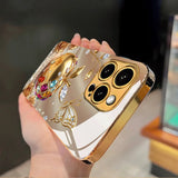Luxury Golden For Apple Pattern Metallic Paint Glass Phone Case For iPhone