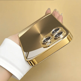 Golden metal brushed pattern straightedge trendy electroplated gold glass case For iphone
