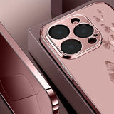 Pink Butterfly Pattern Pink Metallic Tempered Glass Case For iPhone