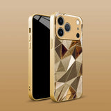 Metal Diamond Texture Pattern Gold Metallic Paint Glass Case For iPhone