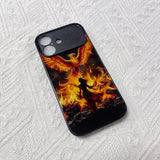 Phoenix Flame Pattern Tempered Glass Black Case For iPhone