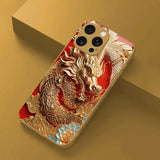 Golden Dragon Print Gold Metallic Paint Tempered Glass  Case For iPhone