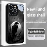 Night Raven Bright Moon Pattern Tempered Glass Case For iPhone