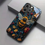 Berries Flowers Bees Pattern Tempered Glass  Case For iPhone