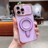 Plating Love Heart Magnetic  Phone Case For iPhone