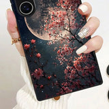 Pink Cherry Blossoms Moon Pattern Tempered Glass Case For Samsung