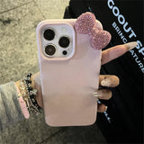 Luxury Rhinestone Bow Litchi Pattern Leather Shockproof Phone Case For iPhone