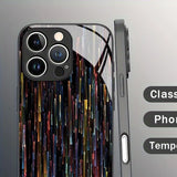 Colorful Stripes Pattern Tempered Glass Black Case For iPhone