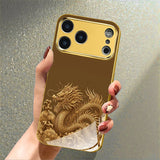 Brown Gold Dragon Pattern Gold Metallic Paint Glass Case For iPhone