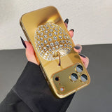 Diamond Gold Apple Pattern Gold Metallic Paint Glass Case For iPhone