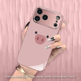 Cute Pink Pig Pattern Metallic Tempered Glass Case For iPhone