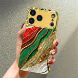 High End Gilded Pattern Gold Metallic Paint Tempered Glass Case For iPhone