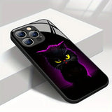 Cute Cat Print Tempered Glass  Case For iPhone