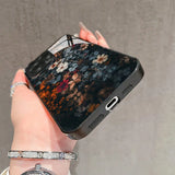 Retro Floral Print Anti-Drop Protective Glass Phone Case For iPhone
