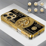Wealth Lion Pattern Gold Metallic Paint Glass Phone Case For iPhone