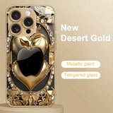 Fashion Diamond For Apple Print Gold Metallic Paint Glass Case For iPhone