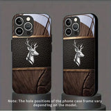 Curved Deer Head Pattern Tempered Glass Black  Case For iPhone