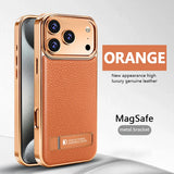 Genuine Leather Electroplated Magnetic Case For iPhone