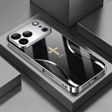 Electroplated phone case with a cross-grain wood and curved pattern For iPhone