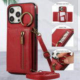 Crossbody Zipper Wallet Ring Stand Phone Case for IPhone