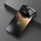 Golden Tiger Head Pattern Tempered Glass Case For iPhone
