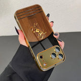 Golden Steed Wood Grain Gold Paint Glass Case For iPhone