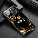 Black Gold For Apple Pattern Tempered Glass Case For iPhone