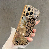 Leopard Butterfly Sphere Print Tempered Glass Case For iPhone