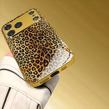 Gold Brown Leopard Print Gold Tempered Glass Case For iPhone