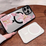 Clear Pink Lily Magnetic Case For iPhone
