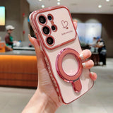 Plating Love Heart Magnetic Bracket Holder Case For Samsung