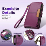Wallet Multi-card Slot Zipper Kickstand Magnetic Flip Leather Case For Samsung