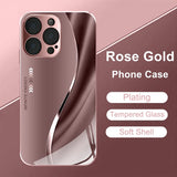 Luxury Pink Lines Pattern Metallic Tempered Glass Phone Case For iPhone